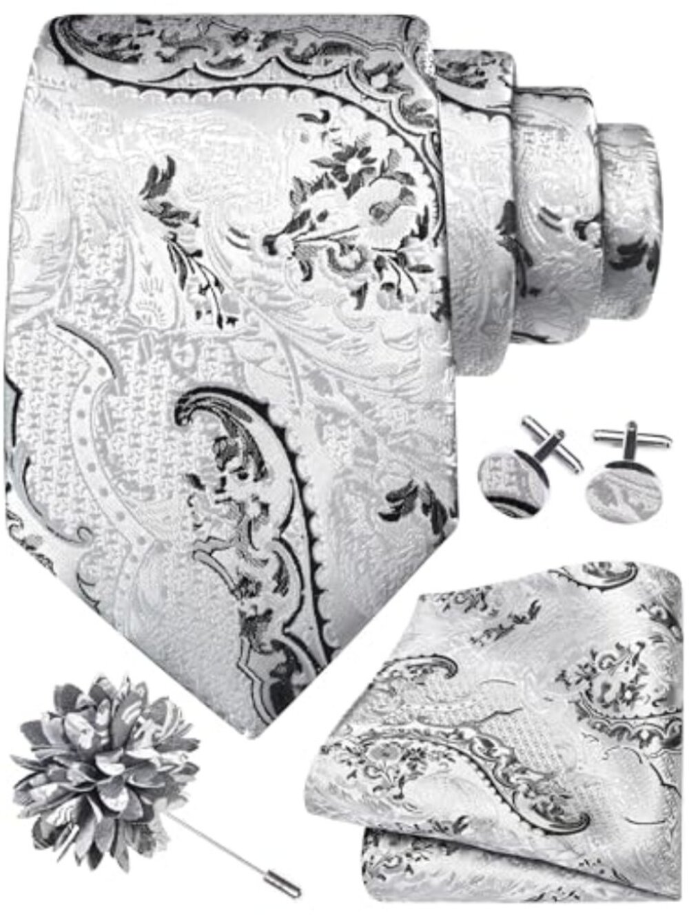 8cm Paisley Tie Set for Men Necktie‎ Lapel Pin Pocket Square Cufflinks Set